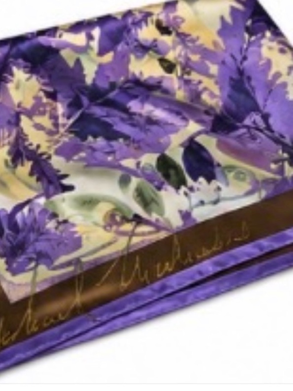 Michael Michaud 100% Silk Scarf Purple Floral 58x16.5 Luxury Wrap - Picture 2 of 4
